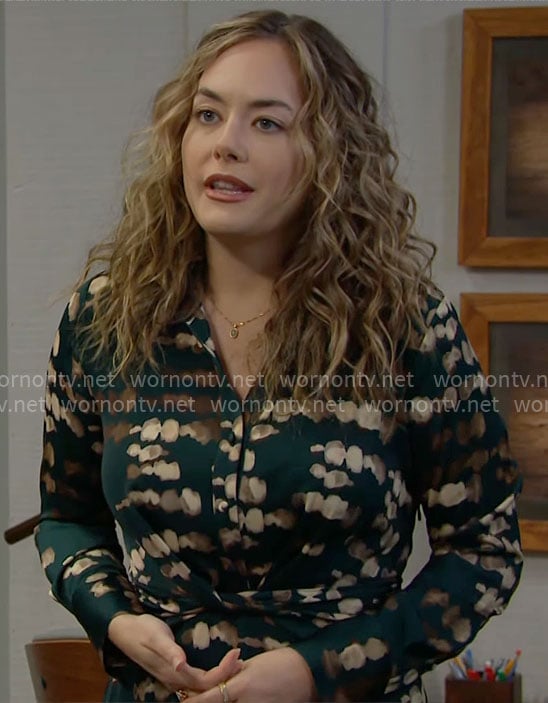 Hope's green printed shirtdress on The Bold and the Beautiful