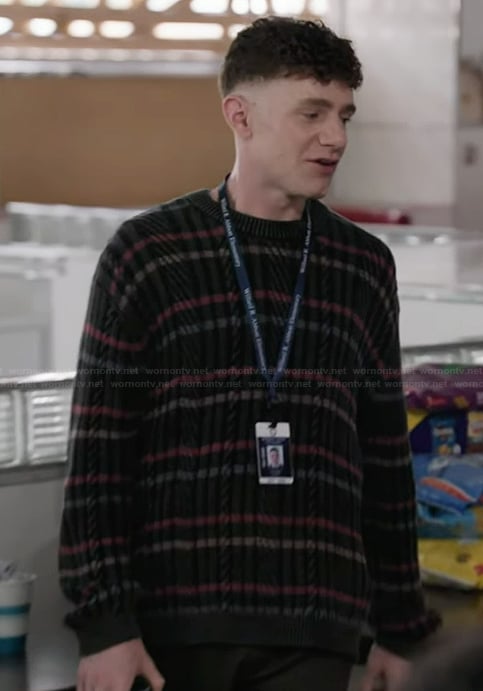 Jacob's black stripe sweater on Abbott Elementary