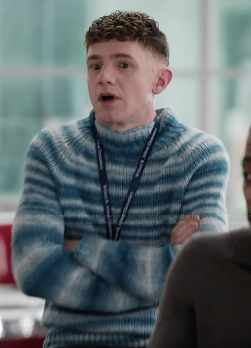 Jacob's blue striped mohair sweater on Abbott Elementary