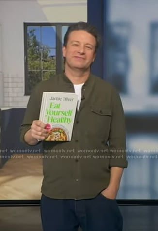 Jamie Oliver's army green shirt jacket on Good Morning America