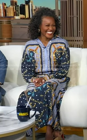 Janai's blue print blouse and skirt on Good Morning America