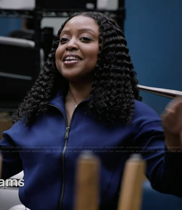 Janine's blue track jacket on Abbott Elementary