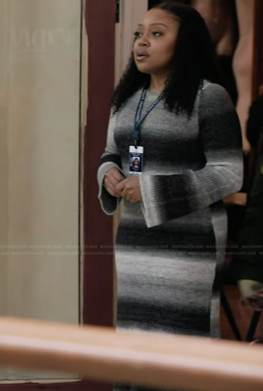 Janine's stripe long sleeve sweater dress on Abbott Elementary
