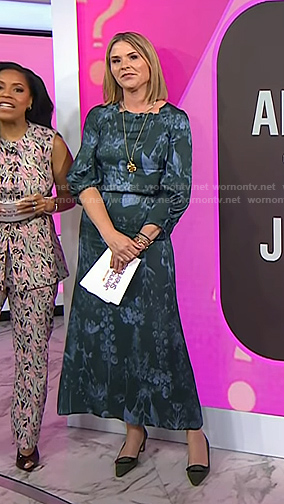 Jenna's teal green floral blouse and skirt on Today