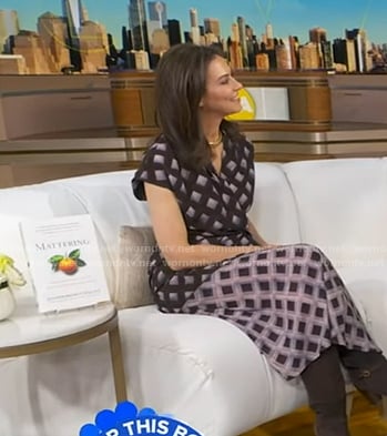 Jennifer Wallance's brown and pink check print dress on Good Morning America