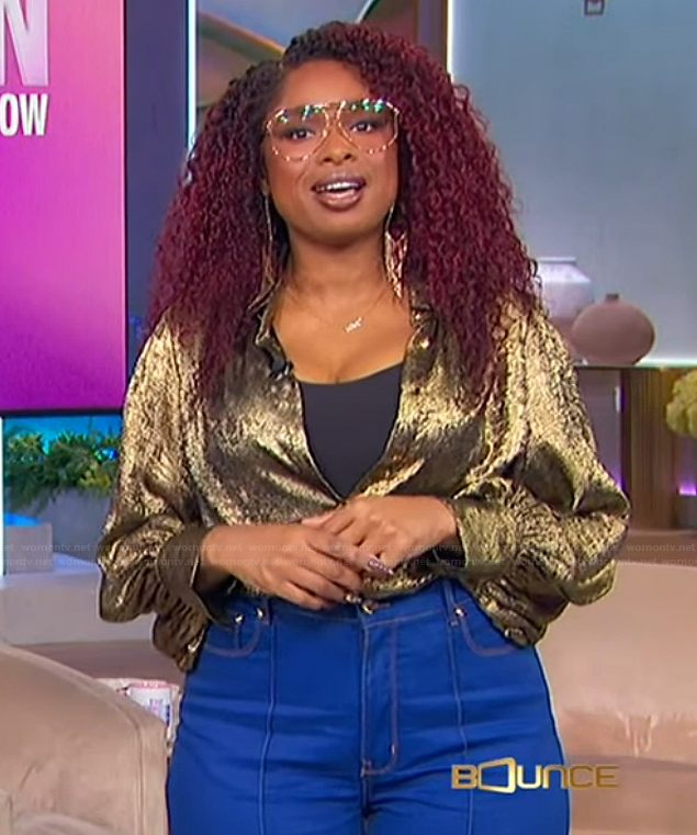Jennifer's gold metallic blouse on The Jennifer Hudson Show