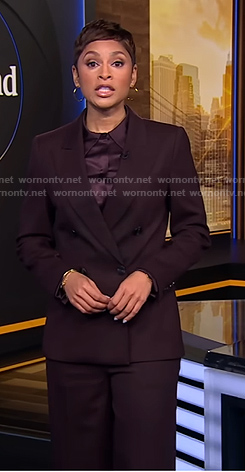 Jericka's dark brown blazer and pant suit on CBS Evening News