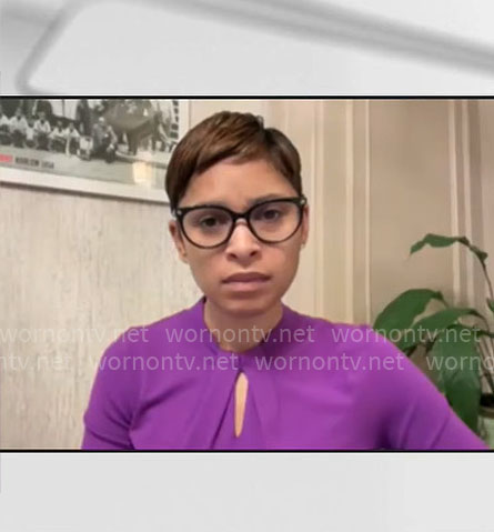 Jericka's purple keyhole sweater on CBS Mornings