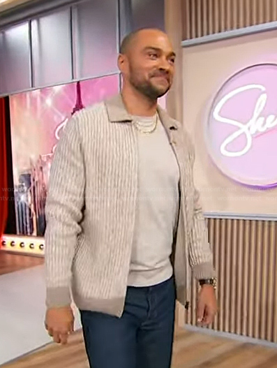 Jesse Williams's beige collared cardigan on Sherri