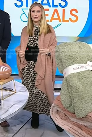 Jill's beige print tie neck midi dress on Today