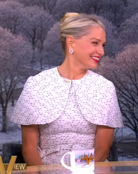 Katherine LaNasa's white textured bib dress on The View