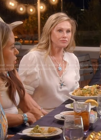 Kathy's white lace inset top on The Real Housewives of Beverly Hills
