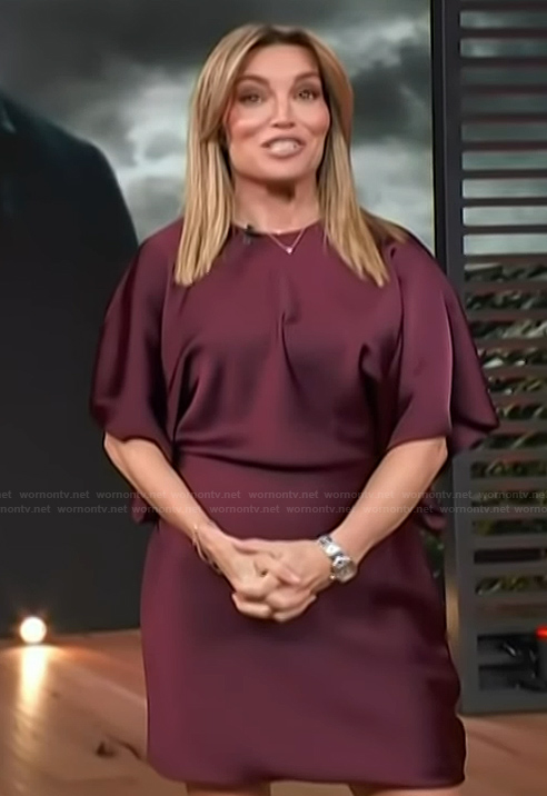Kit's burgundy satin mini dress on Access Hollywood