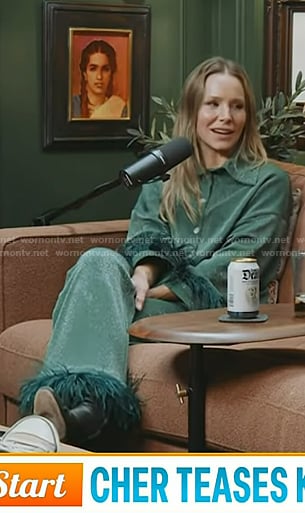 Kristen Bell's green feather trim pajamas on Today