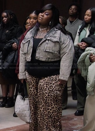 Krystal's gray cropped denim jacket on Abbott Elementary