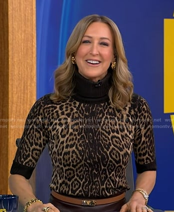 Lara's leopard short sleeve sweater on Good Morning America