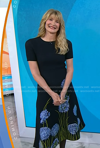 Laura Dern's black floral knit dress on Today