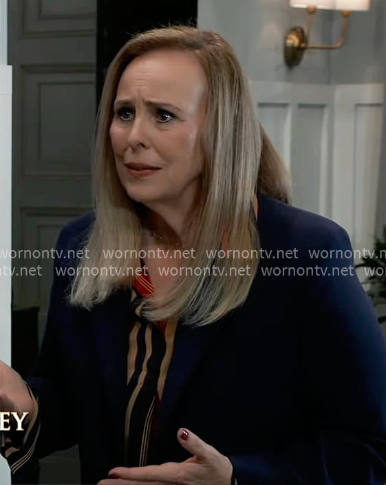 Laura's navy and red striped shirt on General Hospital