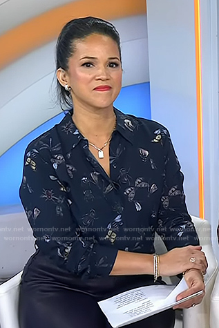 Laura's navy butterfly print shirt on Today