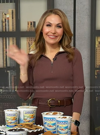 Lori's brown ribbed half zip sweater on Good Morning America