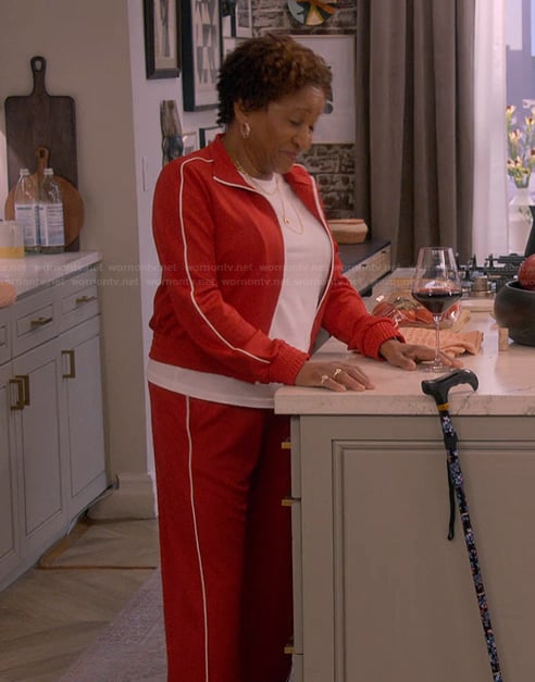 Lucretia's red track jacket and pants on The Upshaws