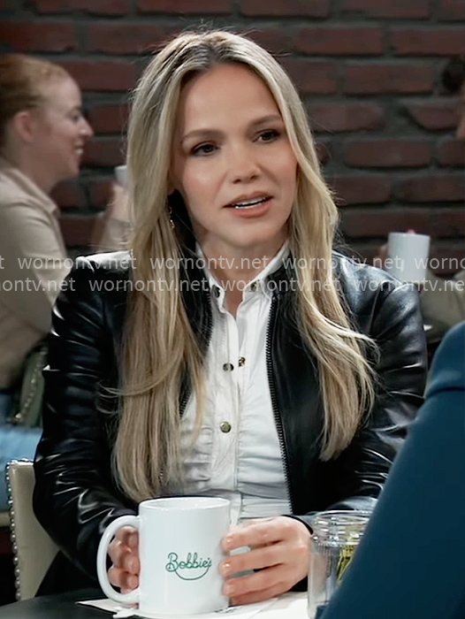 Lulu's white ruched button-front shirt on General Hospital
