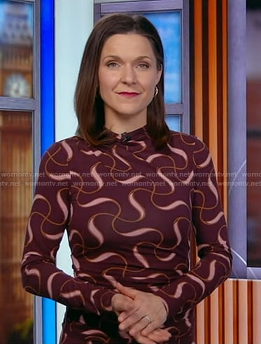 Maggie's burgundy printed dress on Good Morning America