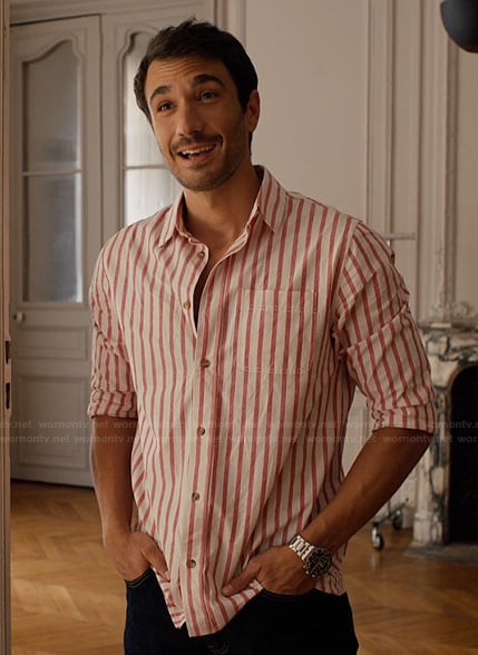 Marcello's red stripe shirt on Emily in Paris