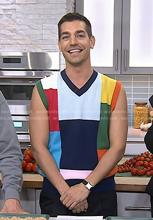 Matt Rogers' multicolor patchwork knit vest on Today