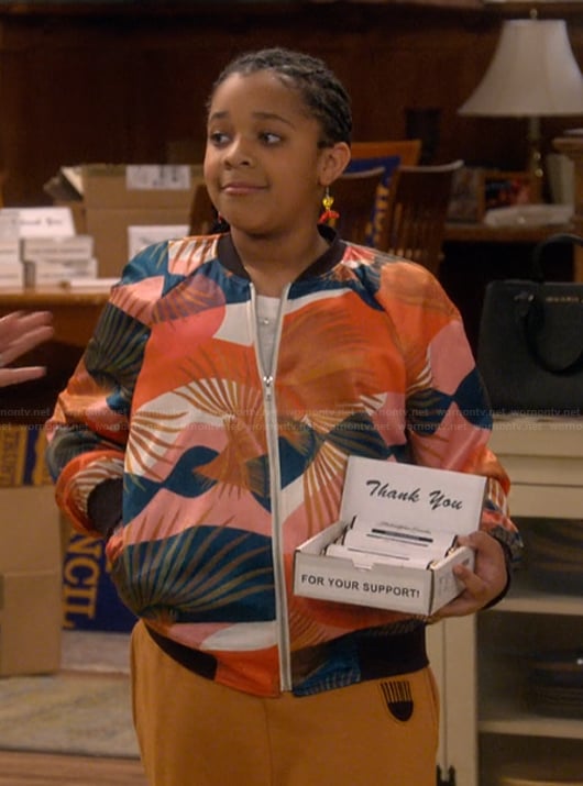Maya's printed bomber jacket on The Upshaws