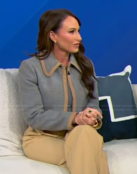 Molly Bloom's gray contrast check jacket on Tamron Hall Show