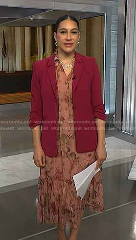 Morgan's pink floral dress and ruched sleeve blazer on NBC News Daily