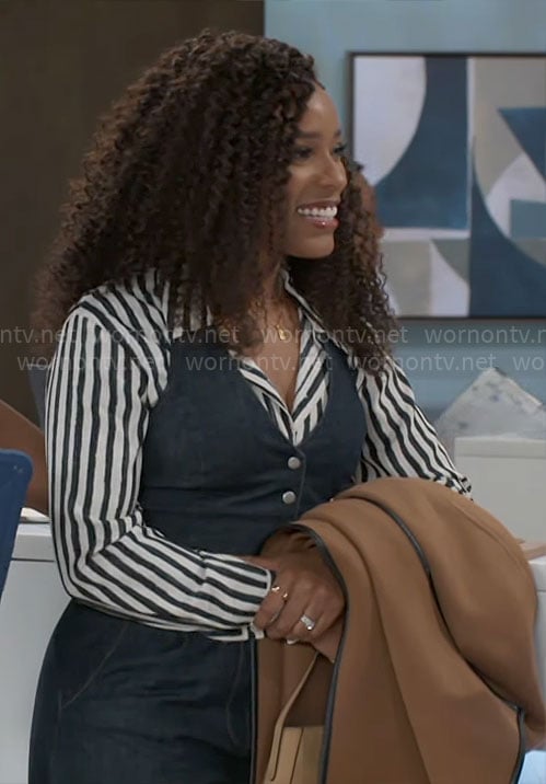 Naomi's striped shirt and denim jumpsuit on Beyond the Gates