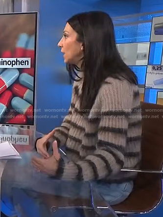 Natalie Azar's grey striped knit sweater on NBC News Daily