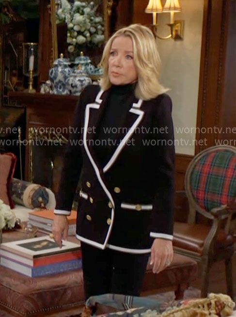 Nikki's black blazer with white trims on The Young and the Restless