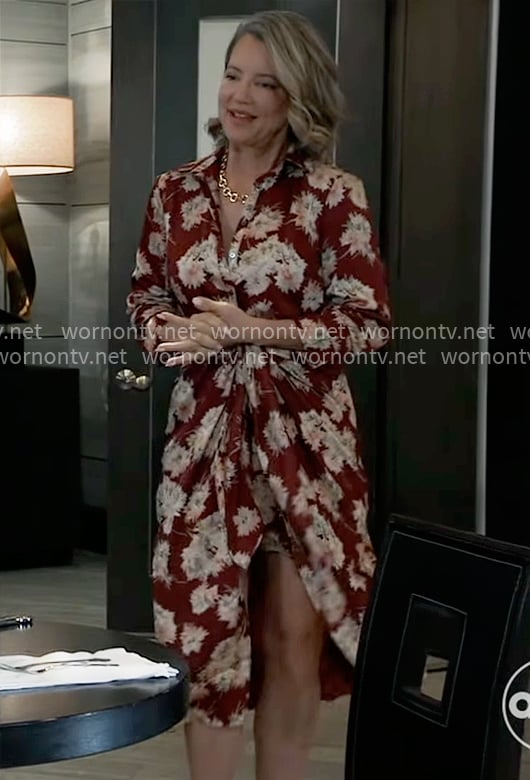 Nina's red floral shirtdress on General Hospital