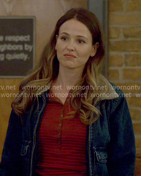 Novak's red striped henley top on Chicago Fire
