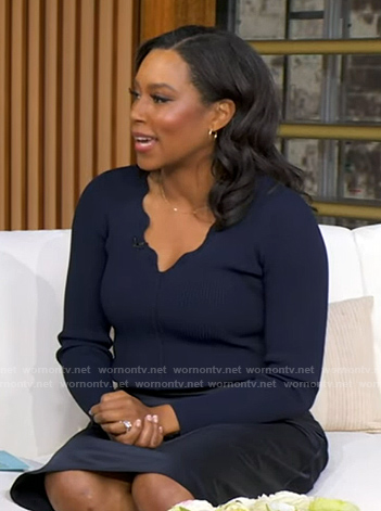 Rachel's navy scalloped ribbed top on Good Morning America