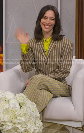 Rebecca Hall's brown striped blazer and pants on Good Morning America
