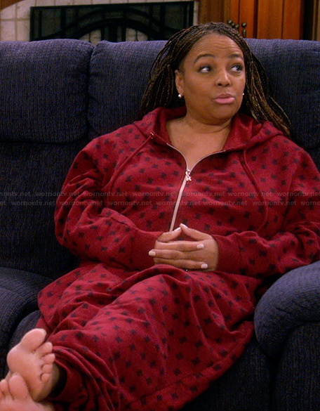 Regina's red printed onesie on The Upshaws