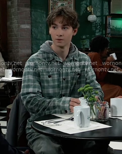 Rocco's green plaid hooded shirt on General Hospital