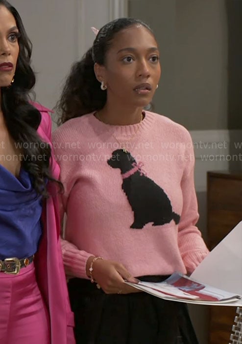 Samantha's pink dog sweater on Beyond the Gates