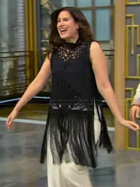 Sarah Vacchiano's black lace fringe top on Tamron Hall Show