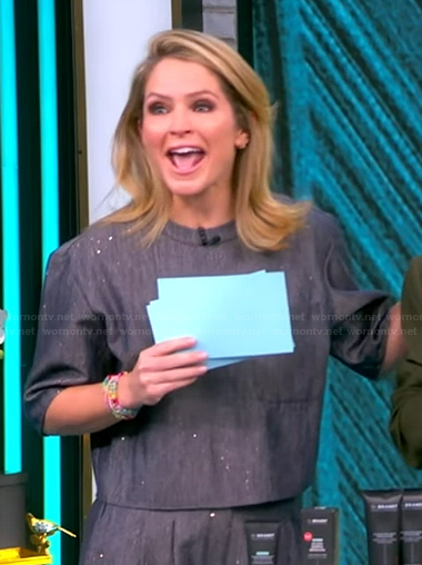 Sara's sequined denim top and pants on The View