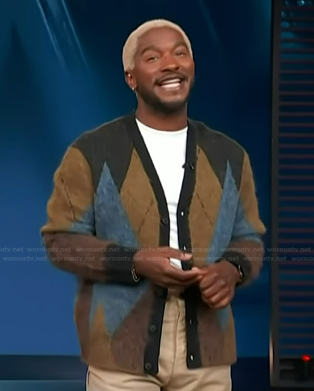 Scott's argyle print cardigan on Access Hollywood