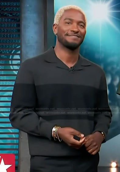 Scott's black stripe polo sweater on Access Hollywood