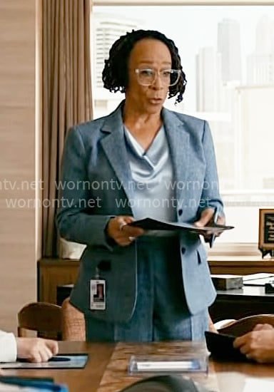 Sharon's blue tweed suit on Chicago Med