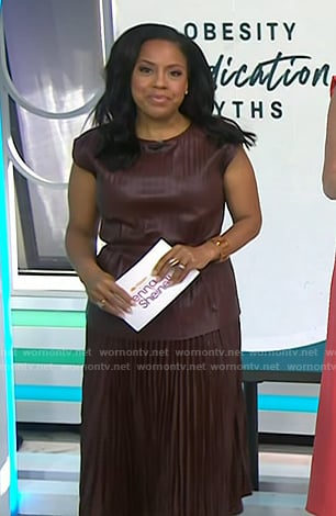 Sheinelle's brown pleated leather top and skirt on Today