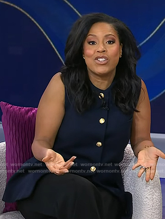 Sheinelle's navy button front sleeveless top on Today