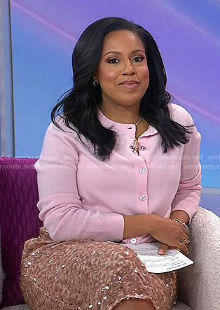 Sheinelle's pink cardigan and sequin skirt on Today